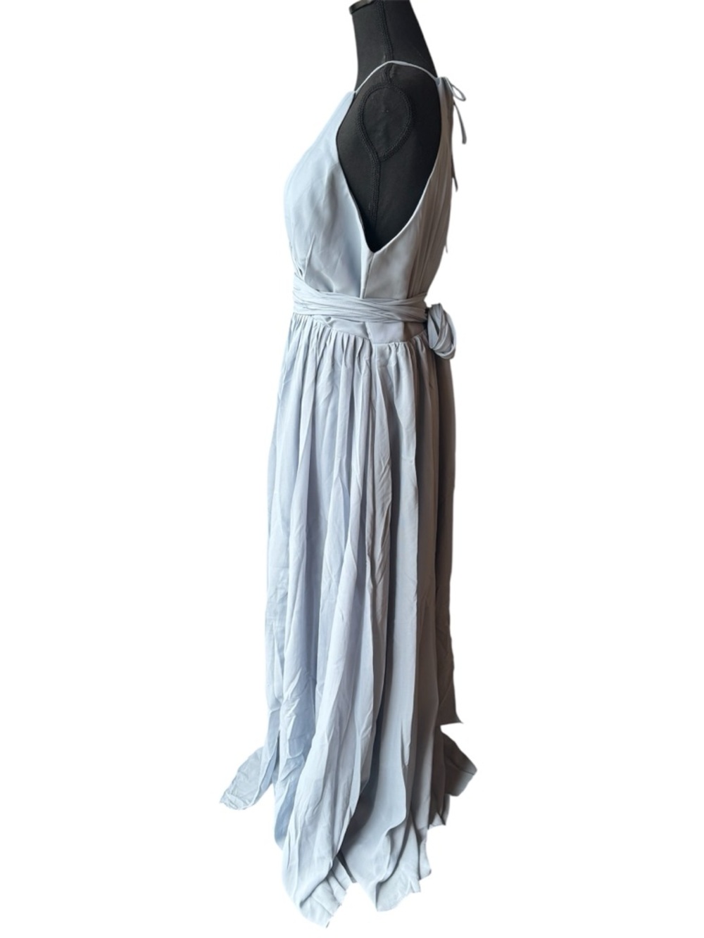 Sleeveless Pleated Halter Maxi Dress in Dusty Blue 16 - Picture 3 of 6